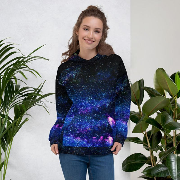 Blue Galaxy Space Print Women's Unisex Hoodie- Made in Europe (US Size: XS-3XL)-Women's Hoodie-Heidi Kimura Art LLC