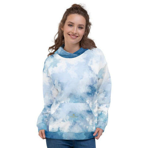 Blue Abstract White Print Men's or Women's Unisex Premium Hoodie - Made in Europe-Women's Hoodie-Heidi Kimura Art LLC Blue Abstract Unisex Hoodie, Blue Abstract White Print Men's or Women's Unisex Hoodie- Made in Europe (US Size: XS-3XL), Women's or Men's Modern Designer Abstract Printed Hoodie Pullover Sweatshirt, Plus Size Available