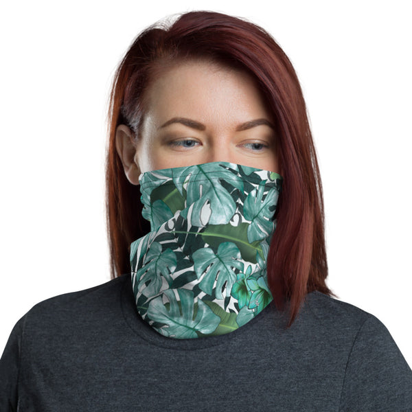 Green Tropical Leaf Face Mask, Washable Reusable Designer Neck Gaiter-Heidi Kimura Art LLC-Heidi Kimura Art LLC