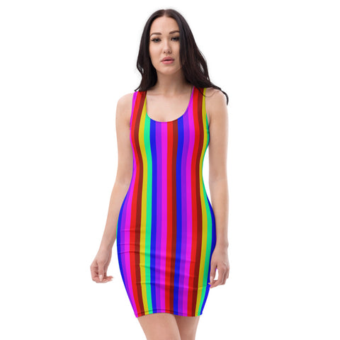 Rainbow Stripe Dress, Gay Pride Modern Classic Women's Long Sleeveless Designer Premium Dress - Made in USA/EU (US Size: XS-XL) Rainbow Stripe Dress, Gay Pride LGBTQ Friendly Modern Classic Women's Long Sleeveless Designer Premium Dress - Made in USA/EU (US Size: XS-XL)
