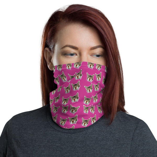 Cat Pink Face Mask Shield, Luxury Premium Quality Cool And Cute One-Size Reusable Washable Scarf Headband Bandana - Made in USA/EU, Face Neck Warmers, Non-Medical Breathable Face Covers, Neck Gaiters  