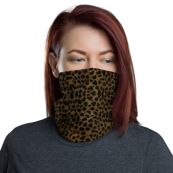 Dark Brown Cheetah Face Mask Shield, Animal Print Luxury Premium Quality Cool And Cute One-Size Reusable Washable Scarf Headband Bandana - Made in USA/EU, Face Neck Warmers, Non-Medical Breathable Face Covers, Neck Gaiters  