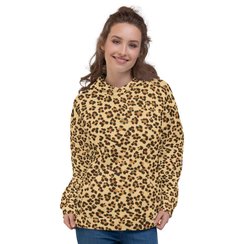 Brown Leopard Animal Print Women's Unisex Hoodie Sweatshirt Pullover- Made in Europe-Women's Hoodie-XS-Heidi Kimura Art LLC