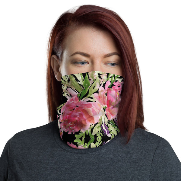 Black Rose Face Mask, Pink Rose Floral Face Mask, Rose Flower Floral Print Luxury Premium Quality Cool And Cute One-Size Reusable Washable Scarf Headband Bandana - Made in USA/EU, Face Neck Warmers, Non-Medical Breathable Face Covers, Neck Gaiters  