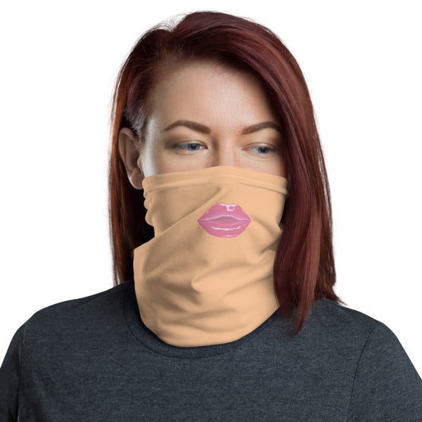 Glossy Pink Lips Face Mask, Funny Unisex Washable Reusable Neck Gaiter-Heidi Kimura Art LLC-Heidi Kimura Art LLC