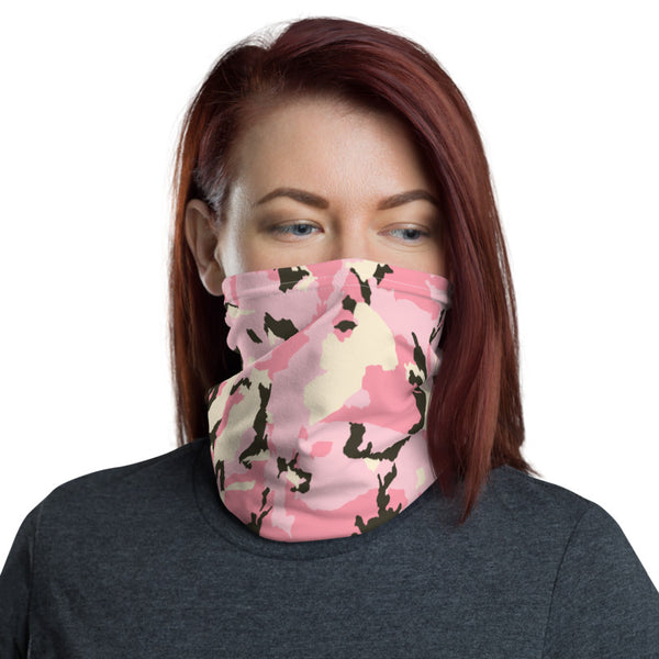 Pink Camo Face Mask Coverings, Army Military Camouflage Print Luxury Premium Quality Cool And Cute One-Size Reusable Washable Scarf Headband Bandana - Made in USA/EU, Face Neck Warmers, Non-Medical Breathable Face Covers, Neck Gaiters, Non-Medical Face Coverings 
