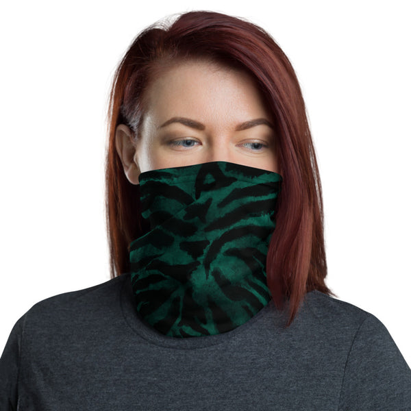 Green Tiger Striped Face Mask Shield, Animal Print Luxury Premium Quality Cool And Cute One-Size Reusable Washable Scarf Headband Bandana - Made in USA/EU, Face Neck Warmers, Non-Medical Breathable Face Covers, Neck Gaiters  