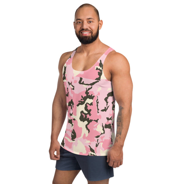 Pink Camo Unisex Tank Top, Camouflage Military Army Printed Best Premium Unisex Men's/ Women's Stylish Premium Quality Men's Unisex Tank Top - Made in USA/ Europe (US Size: XS-2XL)