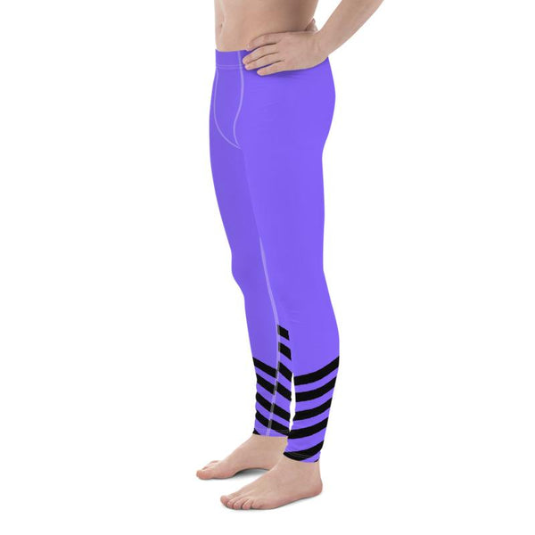Purple Black Diagonal Stripe Print Men's Leggings Meggings Tights- Made in USA/ EU-Men's Leggings-Heidi Kimura Art LLC