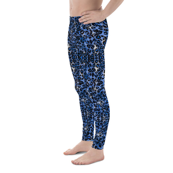 Dark Blue Leopard Meggings, Animal Print Premium Elastic Comfy Men's Leggings Fitted Tights Pants - Made in USA/EU (US Size: XS-3XL) Spandex Meggings Men's Workout Gym Tights Leggings, Compression Tights, Kinky Fetish Men Pants