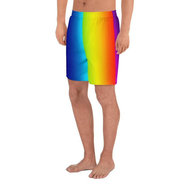 Bright Rainbow Ombre Print Men's Athletic Long Shorts Best Workout Shorts- Made in EU-Men's Long Shorts-Heidi Kimura Art LLC