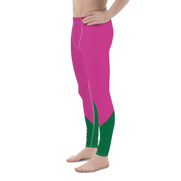 Hot Pink Green Shade Duo Colors Men's Leggings Meggings Tights- Made in USA/ EU-Men's Leggings-Heidi Kimura Art LLC