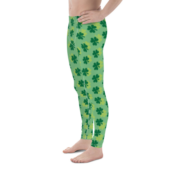 Fun Green Clover Leaf St. Patrick's Day Premium Men's Leggings Meggings-Made in USA/EU-Men's Leggings-Heidi Kimura Art LLC
