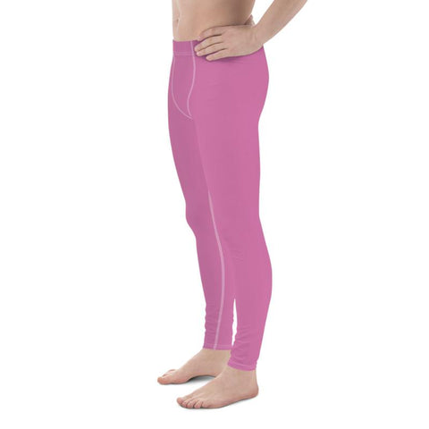 Candy Pink Solid Color Print Premium Men's Leggings Compression Tights- Made in USA/EU-Men's Leggings-Heidi Kimura Art LLC Candy Pink Meggings, Candy Pink Solid Color Print Premium Classic Elastic Comfy Men's Leggings Fitted Tights Pants - Made in USA (US Size: XS-3XL) Spandex Meggings Men's Workout Gym Tights Leggings, Compression Tights, Kinky Fetish Men Pants
