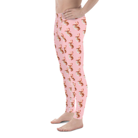 Pink Flamingo Men's Leggings, Cute Bird Print Sexy Meggings Men's Workout Gym Tights Leggings, Men's Compression Tights Pants - Made in USA/ EU (US Size: XS-3XL)