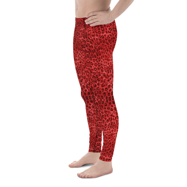 Red Leopard Men's Leggings, Animal Print Sexy Party Meggings-Made in USA/EU-Heidikimurart Limited -Heidi Kimura Art LLC Red Leopard Print Men's Leggings, Red Animal Print Leopard Modern Meggings, Men's Leggings Tights Pants - Made in USA/EU/MX (US Size: XS-3XL) Sexy Meggings Men's Workout Gym Tights Leggings
