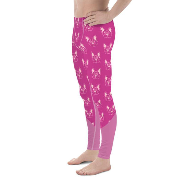 Pink French Bulldog Designer Men's Leggings Meggings Tights Pants- Made in USA/ EU-Men's Leggings-Heidi Kimura Art LLC