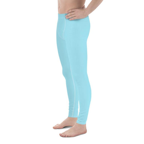 Light Baby Blue Solid Color Printed Spandex Men's Leggings Meggings- Made in USA/EU-Men's Leggings-Heidi Kimura Art LLC