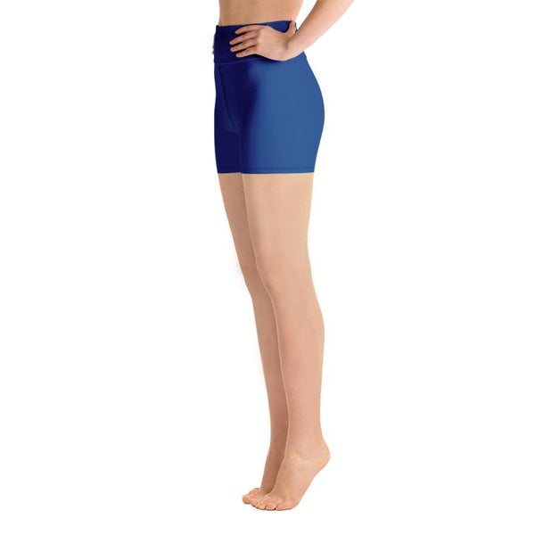 Navy Blue Solid Color Premium Yoga Shorts With Pockets- Made in USA-Yoga Shorts-Heidi Kimura Art LLC