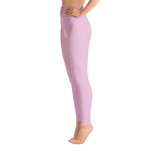 Light Bubble Pink Solid Color Print Women's Long Yoga Leggings Pants- Made in USA/ EU-Leggings-Heidi Kimura Art LLC Light Pink Women's Leggings, Women's Light Bubble Pink Solid Color Yoga Gym Workout Tights, Long Yoga Pants Leggings Pants, Plus Size, Soft Tights - Made in USA/ EU, Women's Light Pink Solid Color Active Wear Fitted Leggings Sports Long Yoga & Barre Pants (US Size: XS-XL)