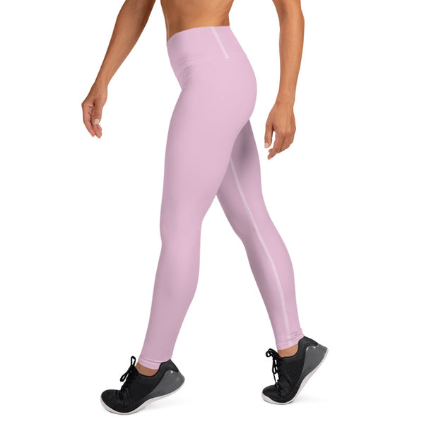 Light Bubble Pink Solid Color Print Women's Long Yoga Leggings Pants- Made in USA/ EU-Leggings-Heidi Kimura Art LLC Light Pink Women's Leggings, Women's Light Bubble Pink Solid Color Yoga Gym Workout Tights, Long Yoga Pants Leggings Pants, Plus Size, Soft Tights - Made in USA/ EU, Women's Light Pink Solid Color Active Wear Fitted Leggings Sports Long Yoga & Barre Pants (US Size: XS-XL)