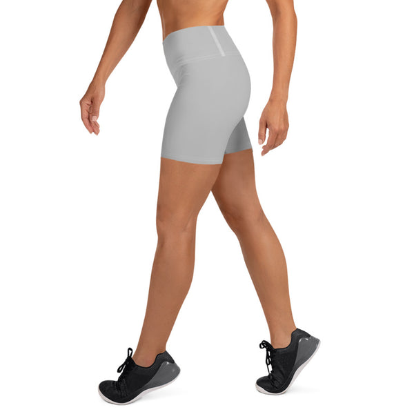Light Gray Solid Color Designer Fitness Yoga Shorts With Pockets - Made in USA-Yoga Shorts-Heidi Kimura Art LLC