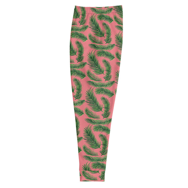 Light Pink Green Tropical Palm Leaf Floral Print Designer Men's Joggers - Made in EU-Men's Joggers-Heidi Kimura Art LLC