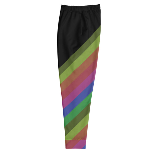 Black Rainbow Stripe Print Designer Rave Party Gay-Friendly Men's Joggers -Made in EU-Men's Joggers-Heidi Kimura Art LLC
