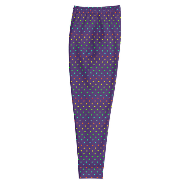 Purple Rainbow Polka Dots Print Designer Men's Joggers-Made in EU (US Size: XS-3XL)-Men's Joggers-Heidi Kimura Art LLC