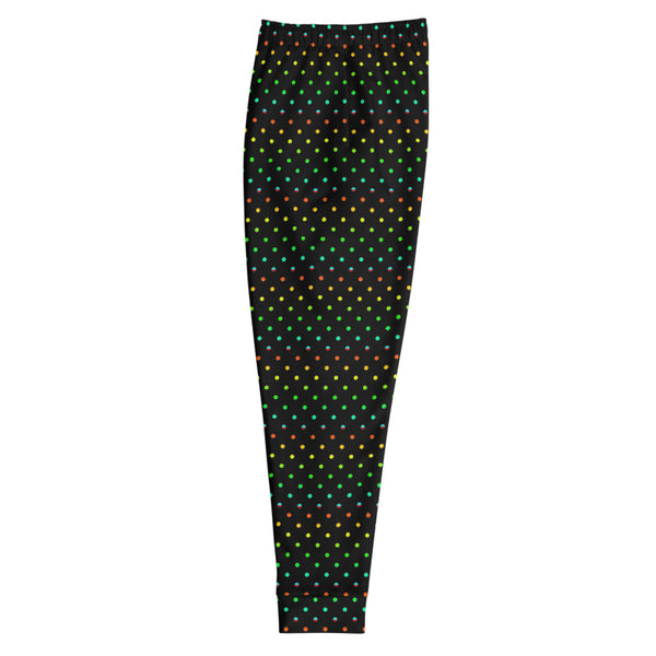 Black Rainbow Dots Men's Joggers, Gay Pride Polka Dots Designer Sweatpants-Made in EU-Men's Joggers-Heidi Kimura Art LLC