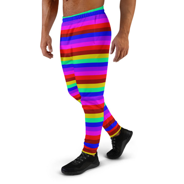 Rainbow Horizontal Stripe Men's Joggers, Gay Pride Vertical Stripes Modern Slim-Fit Designer Ultra Soft & Comfortable Men's Joggers, Men's Jogger Pants-Made in EU (US Size: XS-3XL)