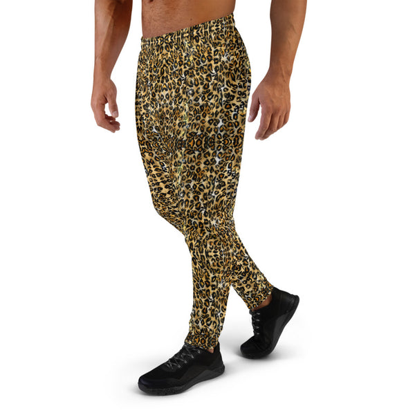 Leopard Print Men's Joggers, Brown Animal Print Casual Designer Ultra Soft & Comfortable Men's Joggers, Men's Jogger Pants-Made in EU (US Size: XS-3XL)