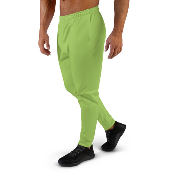 Light Green Designer Men's Joggers, Best Pale Green Solid Color Sweatpants For Men, Modern Slim-Fit Designer Ultra Soft & Comfortable Men's Joggers, Men's Jogger Pants-Made in EU/MX (US Size: XS-3XL)