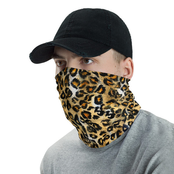 Leopard Face Mask Shield, Animal Print Luxury Premium Quality Cool And Cute One-Size Reusable Washable Scarf Headband Bandana - Made in USA/EU, Face Neck Warmers, Non-Medical Breathable Face Covers, Neck Gaiters  