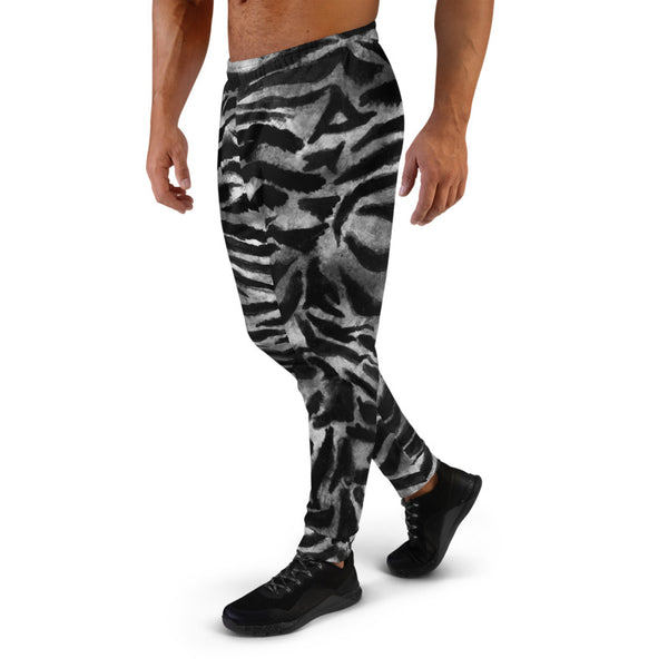Gray Tiger Stripe Men's Joggers, Animal Print Slim-Fit Cozy Designer Ultra Soft & Comfortable Men's Joggers, Men's Jogger Pants-Made in EU (US Size: XS-3XL)