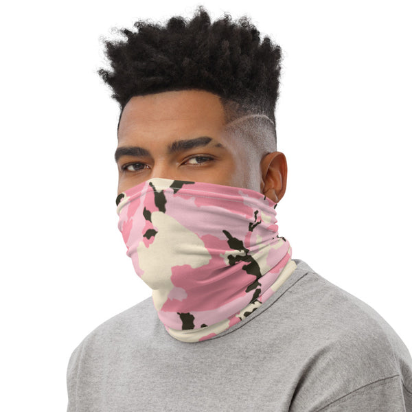 Pink Brown Camo Neck Gaiter, Army Military Face Shield Mask Covering-Made in USA/EU-Neck Gaiter-Printful-Heidi Kimura Art LLC