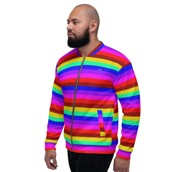 Rainbow Horizontal Striped Bomber Jacket, Gay Friendly LGBTQ Friendly Jacket, Best Premium Quality Modern Unisex Jacket For Men/Women With Pockets-Made in EU