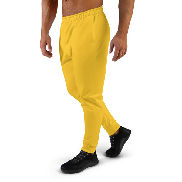 Bright Yellow Men's Joggers, Colorful Designer Best Designer Men's Joggers, Best Solid Color Sweatpants For Men, Modern Slim-Fit Designer Ultra Soft & Comfortable Men's Joggers, Men's Jogger Pants-Made in EU/MX (US Size: XS-3XL)