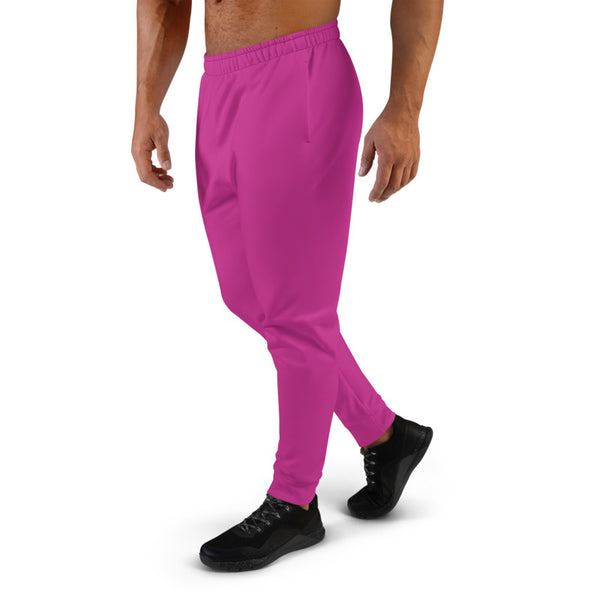 Candy Pink Men's Joggers, Bright Solid Pink Color Sweatpants For Men, Modern Slim-Fit Designer Ultra Soft & Comfortable Men's Joggers, Men's Jogger Pants-Made in EU/MX (US Size: XS-3XL)
