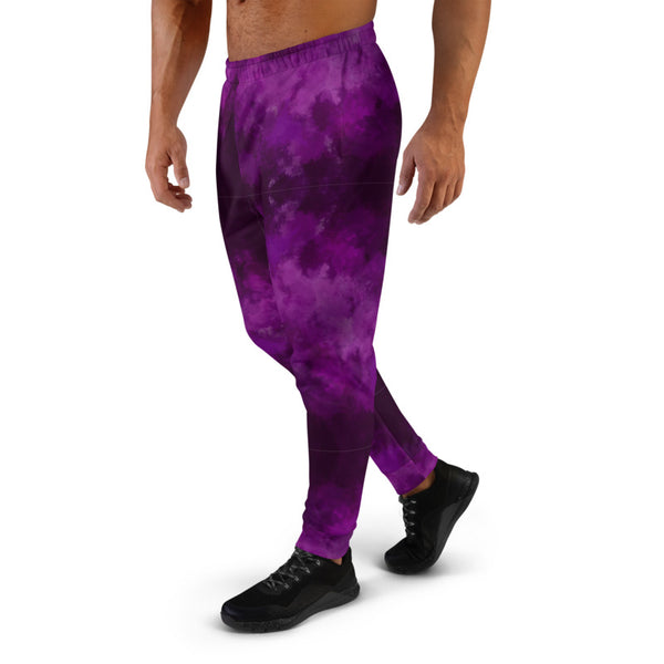 Purple Abstract Men's Joggers, Best Purple Premium Quality Sweatpants For Men, Modern Slim-Fit Designer Ultra Soft & Comfortable Men's Joggers, Men's Jogger Pants-Made in EU/MX (US Size: XS-3XL)