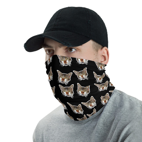 Cat Black Face Mask Shield, Luxury Premium Quality Cool And Cute One-Size Reusable Washable Scarf Headband Bandana - Made in USA/EU, Face Neck Warmers, Non-Medical Breathable Face Covers, Neck Gaiters  