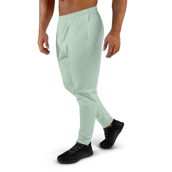 Pale Green Men's Joggers, Best Light Green Solid Color Sweatpants For Men, Modern Slim-Fit Designer Ultra Soft & Comfortable Men's Joggers, Men's Jogger Pants-Made in EU/MX (US Size: XS-3XL)