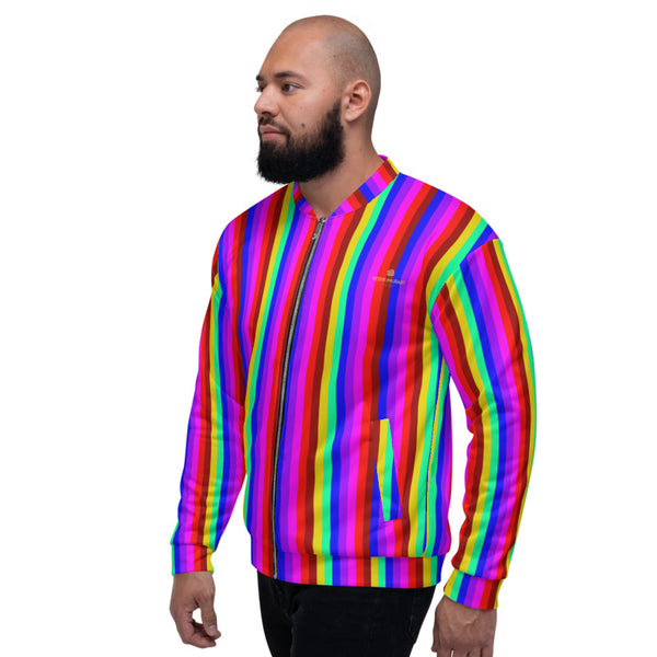 Rainbow Vertical Striped Bomber Jacket, Best Premium Quality Modern Unisex Jacket For Men/Women With Pockets-Made in EU