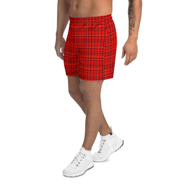 Red Plaid Print Shorts, Traditional Preppy Tartan Plaid Print Men's Athletic Best Long Shorts- Made in EU (US Size: XS-3XL)
