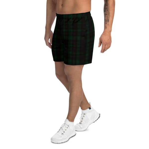 Dark Green Plaid Print Shorts, Traditional Preppy Tartan Plaid Print Men's Athletic Best Long Shorts- Made in EU (US Size: XS-3XL)