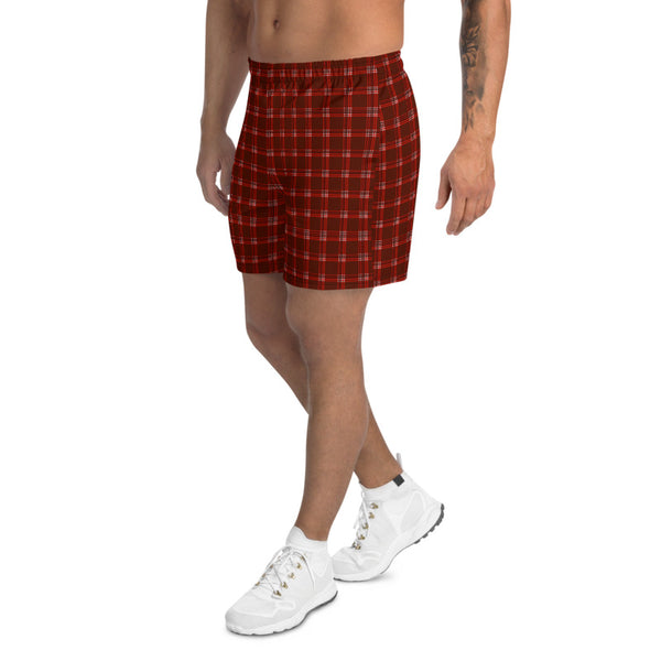 Dark Red Plaid Print Shorts, Traditional Preppy Tartan Plaid Print Men's Athletic Best Long Shorts- Made in EU (US Size: XS-3XL)