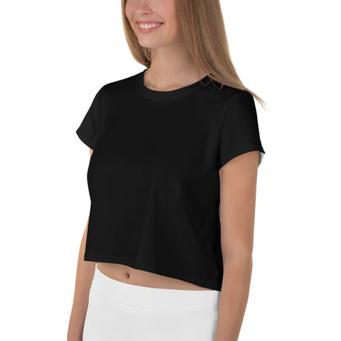 Solid Black Minimalist Crop Tee, Women's Black Cropped Short T-Shirt Outfit, Crop Tee Top Women's T-Shirt, Made in Europe, (US Size: XS-3XL) Plus Size Available 