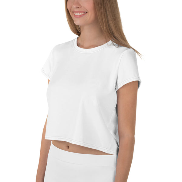Women's White Crop Tee, Solid White Color Cropped Short T-Shirt Outfit, Crop Tee Top Women's T-Shirt, Made in Europe, (US Size: XS-3XL) Plus Size Available