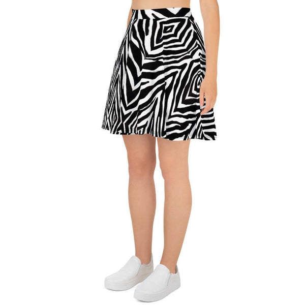 Zebra Animal Print Mid-thigh Soft Women's Skater Skirt- Made in USA/EU (US Size: XS-3XL)-Skater Skirt-Heidi Kimura Art LLC