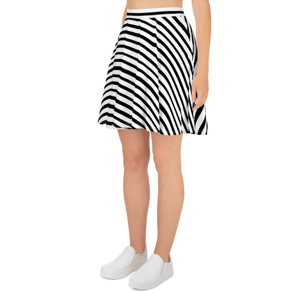 Modern Black White Rainbow Stripe Women's Designer Skater Skirt- Made in USA/EU-Skater Skirt-Heidi Kimura Art LLC